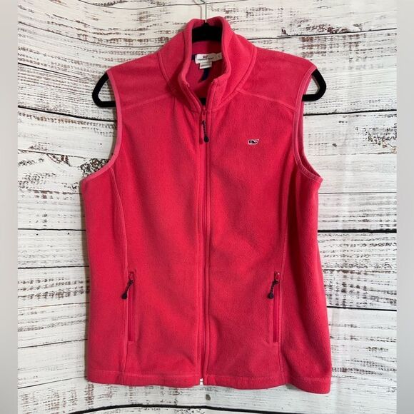Vineyard Vines Vest Womens size large Coral Pink Fleece Full Zip Up pockets - Picture 1 of 12